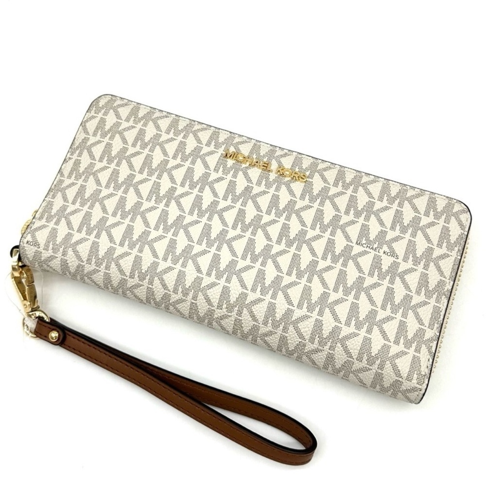 Michael Kors Large Continental Wallet Wristlet Vanilla/Brown